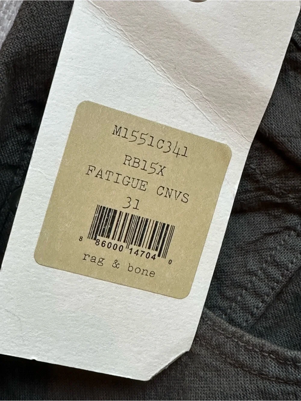 Rag & Bone RB15X Slim Straight Fatigue Canvas Pants 31 NWT Tailored Workwear